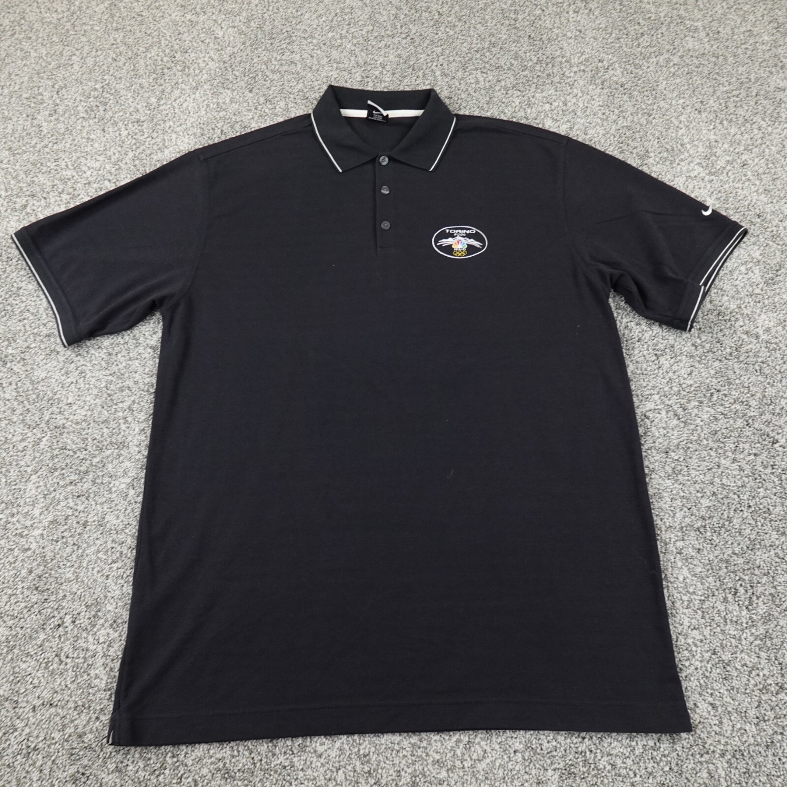 Vtg Nike Polo Shirt Mens Xl Black Drifit Swoosh Nbc Olympics Torino 2006 Golf